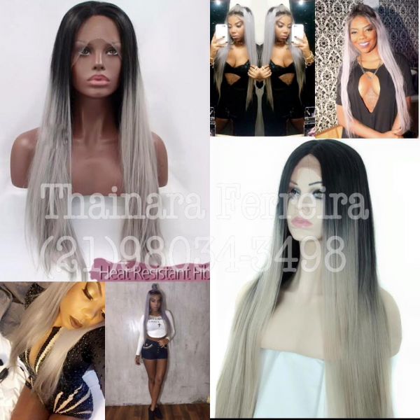 Lace Front Sintética Ombré Hair  Cor: Platinado